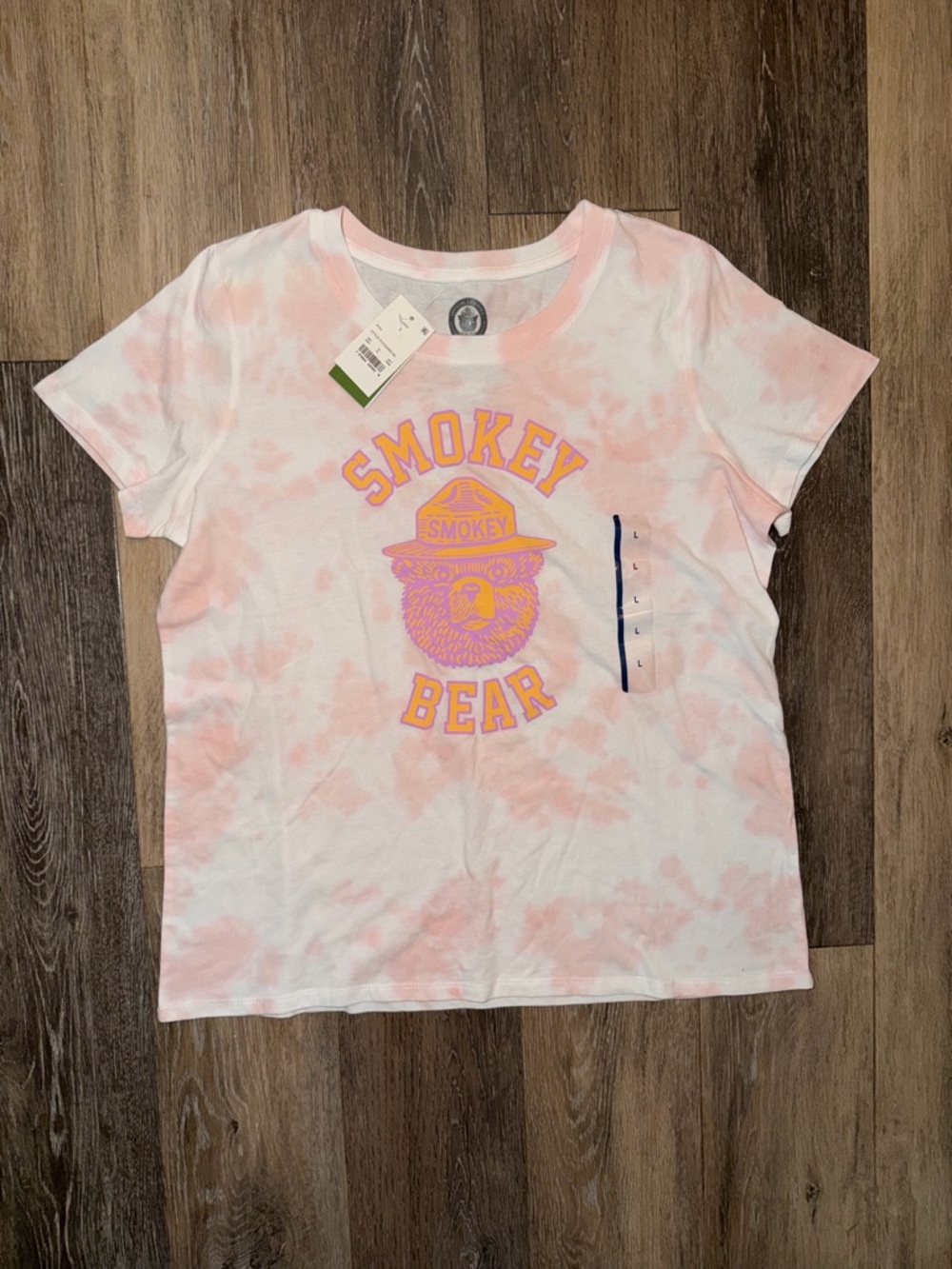 NWT Smokey Bear Women's White & Pink Tie Dye Graphic T-Shirt